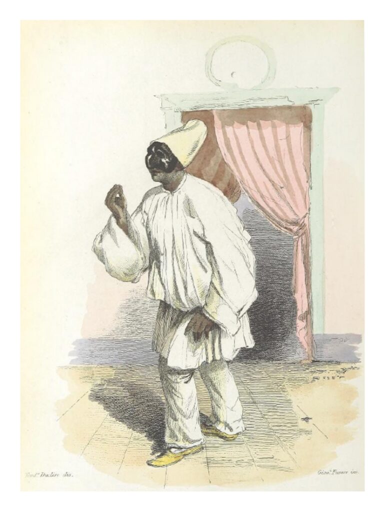 Opera d'arte di Teodoro Duclère risalente al 1858 e raffigurante Pulcinella - teatro napoletano