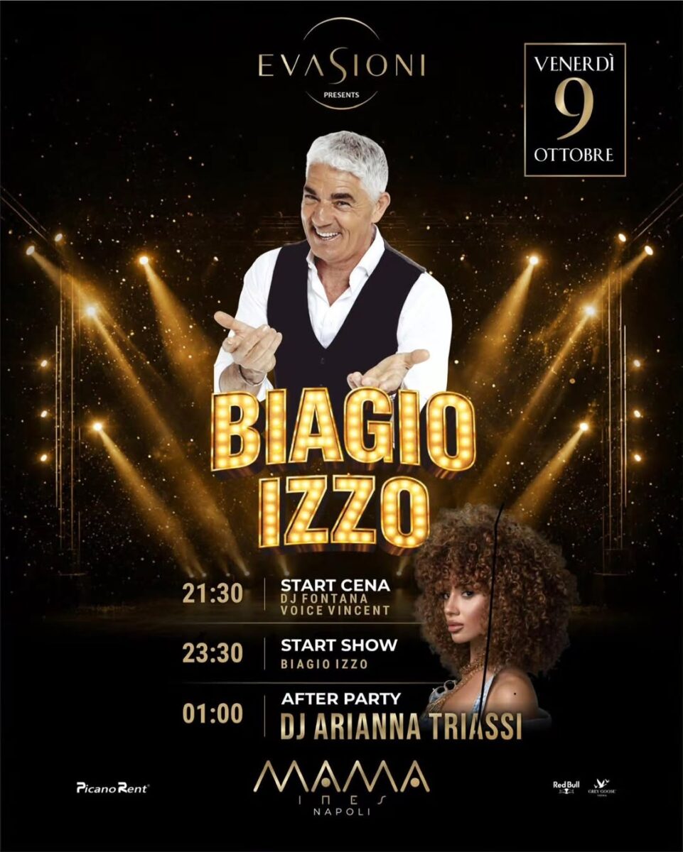 Biagio Izzo in Cena Spettacolo al Mama Ines Napoli – 9 Ottobre 2026 Locandina Biagio Izzo cena spettacolo Evasioni al Mama Ines Napoli venerdì 9 ottobre 2026